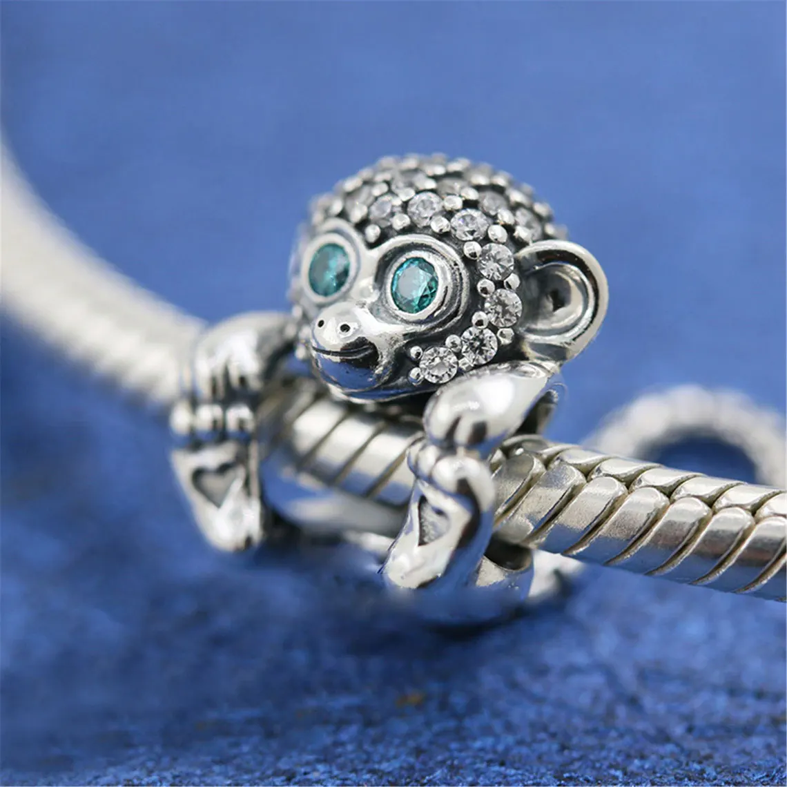 

925 Sterling Silver Sparkling Monkey Dangle Charm Bead Fits All European Pandora Jewelry Bracelets Necklaces