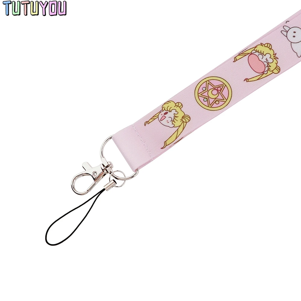 PC3192 Anime Magic Moon Girl Cat Cartoon Icons Style Personality Key Chain Lanyard Neck Strap For USB Badge Holder DIY Hang Rope