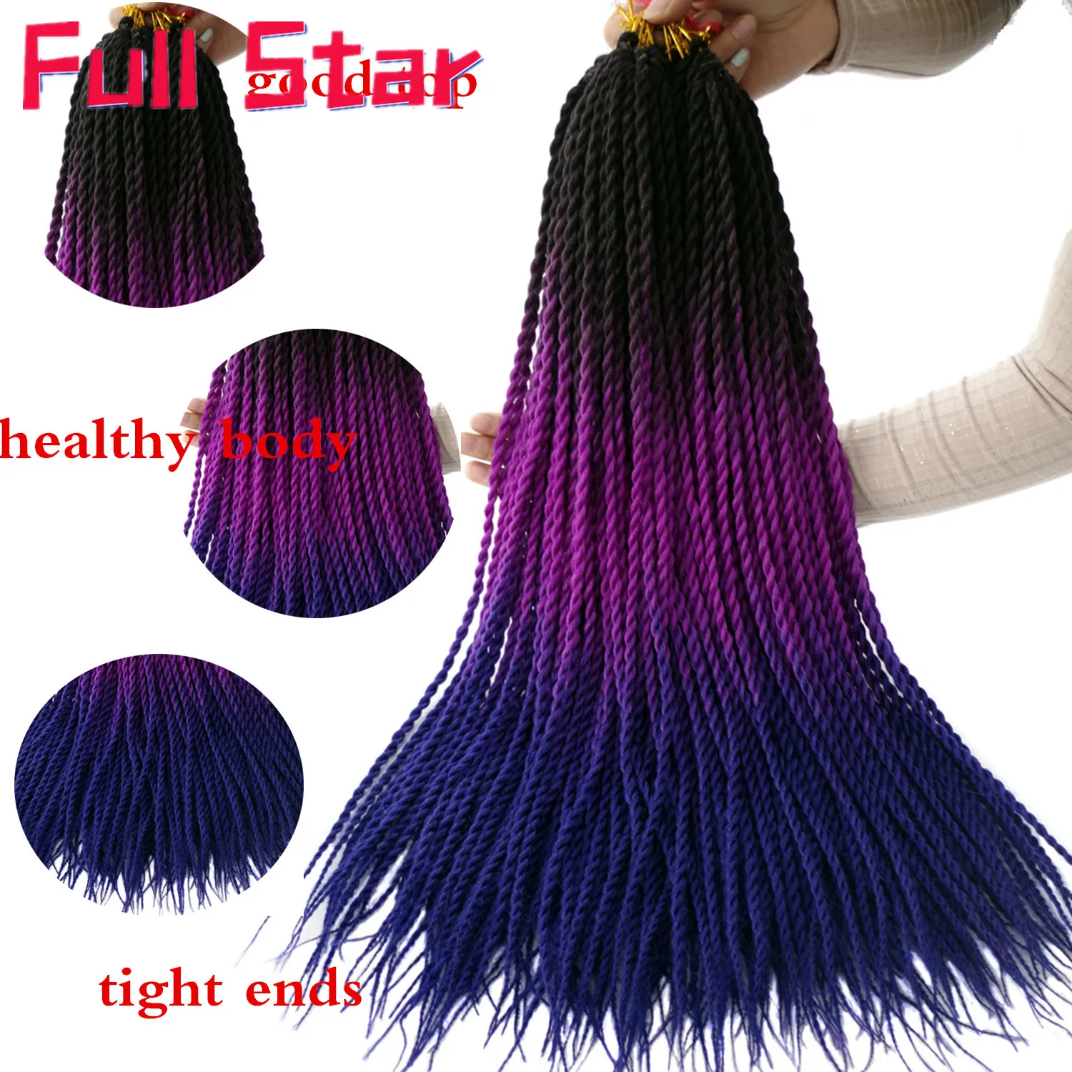 Penuh Bintang 24 Inch Ombre Senegal Twist Rambut Mengepang Rajut Kepang Sintetis Crochet Rambut Ekstensi Hitam Warna Coklat Wanita