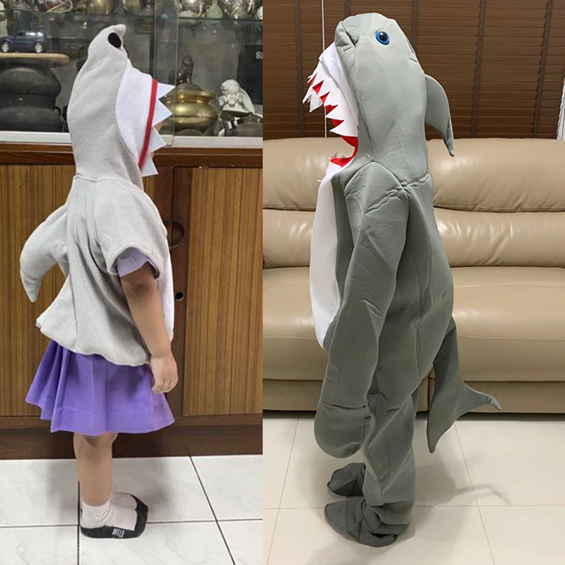 Cute Toddler Grey Shark Cosplay Halloween costume For Kids Boys Sharks Jumpsuit Child Christmas Birthday Party Group Fancy Dress