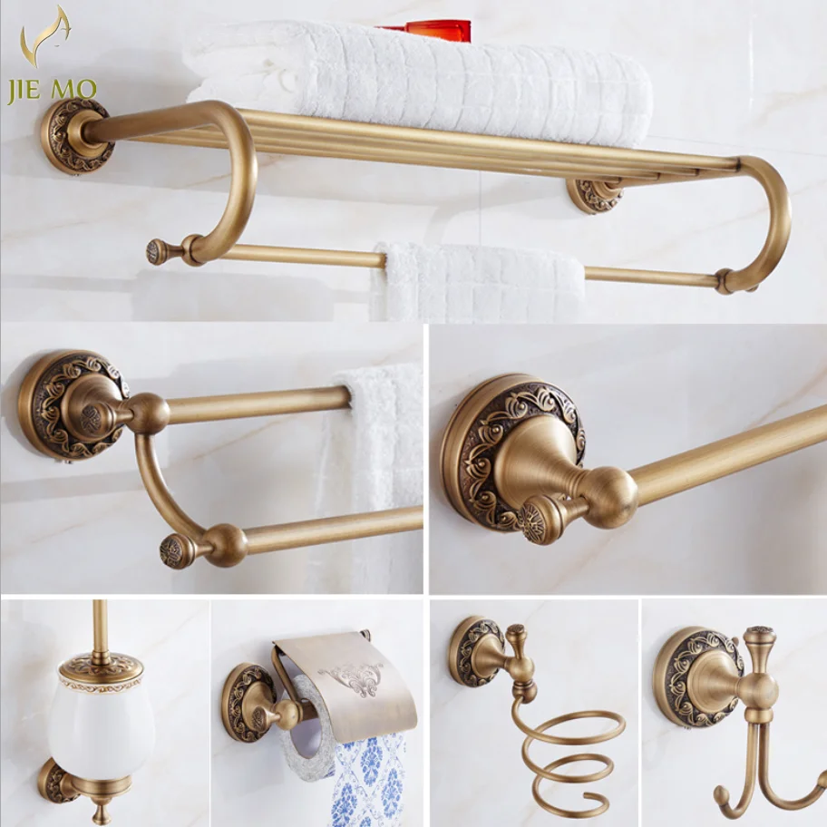 

Antique brass Copper Carved Base Bathroom Accessories Bath Towel Shelf Towel Bar Paper Holder Cloth Hook towel bar soap dishes