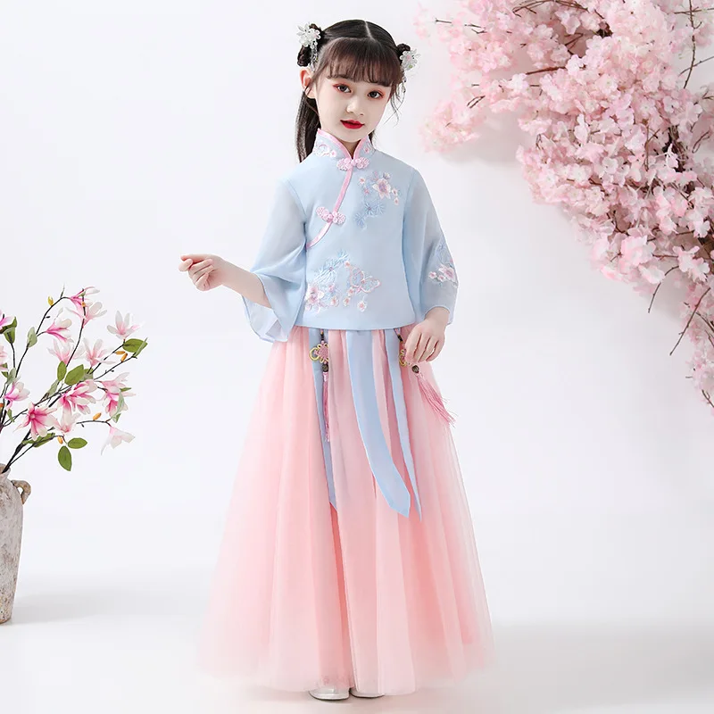 

Girls Fairy Costume Hanfu Children Chinese Style Ancient Long Sleeve Tang Elegant Girl Dress Vestido De Menina Chinese