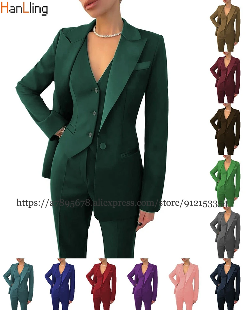 Ensemble de vêtements de travail formels trempés pour femmes, veste pour dames, blazer décontracté, pantalon, tenue de bureau, 3 pièces