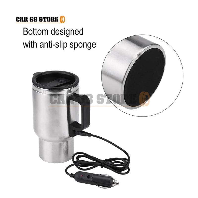 450ml 12V Vehicle Heating Cup Stainless Steel Electric Heating Car Kettle For Camping Travel Kettle Coffee Milk Thermal Bottle