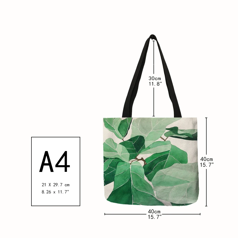 Super Fresh Style Women Lady Casual Shoulder Bag Tropical Green Plant Leaf Painting Handbag Daily Easy Carry Folding Linen Totes