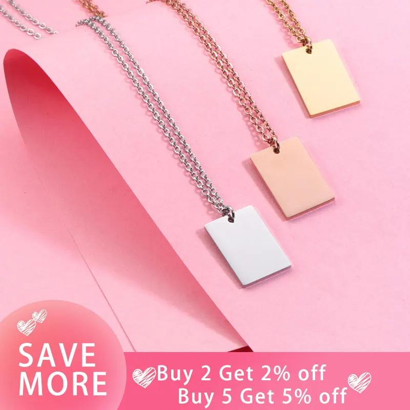 Fnixtar 20Pcs 22*15mm Rectangle Pendant Necklace Stainless Steel Cable Chain Necklace For DIY Custom Name Logo Women's Jewelry