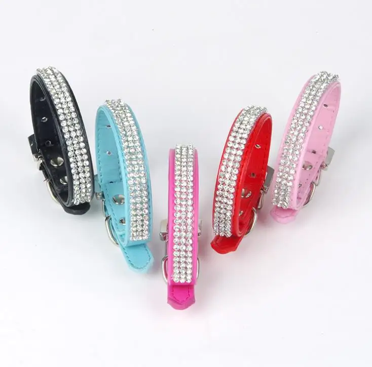 100 pcs/lot Bling Rhinestone PU Leather Adjustable Bow Tie Bell Collar Necktie Puppy Kitten Dog Cat Pet Collar SN3711