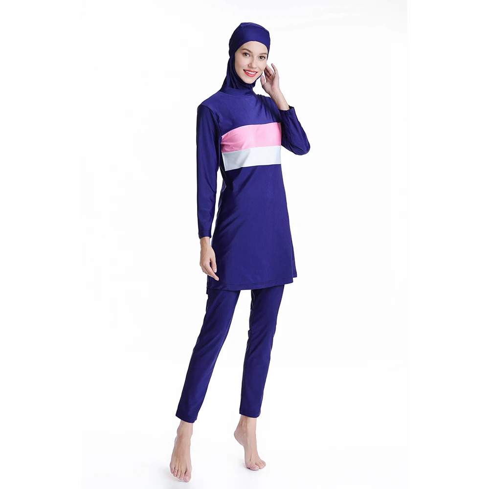 플러스 사이즈 무슬림 수영복 여성용 단정한 패치워크 풀커버 긴팔 수영복 이슬람 히잡 이슬람 부르키니 수영복