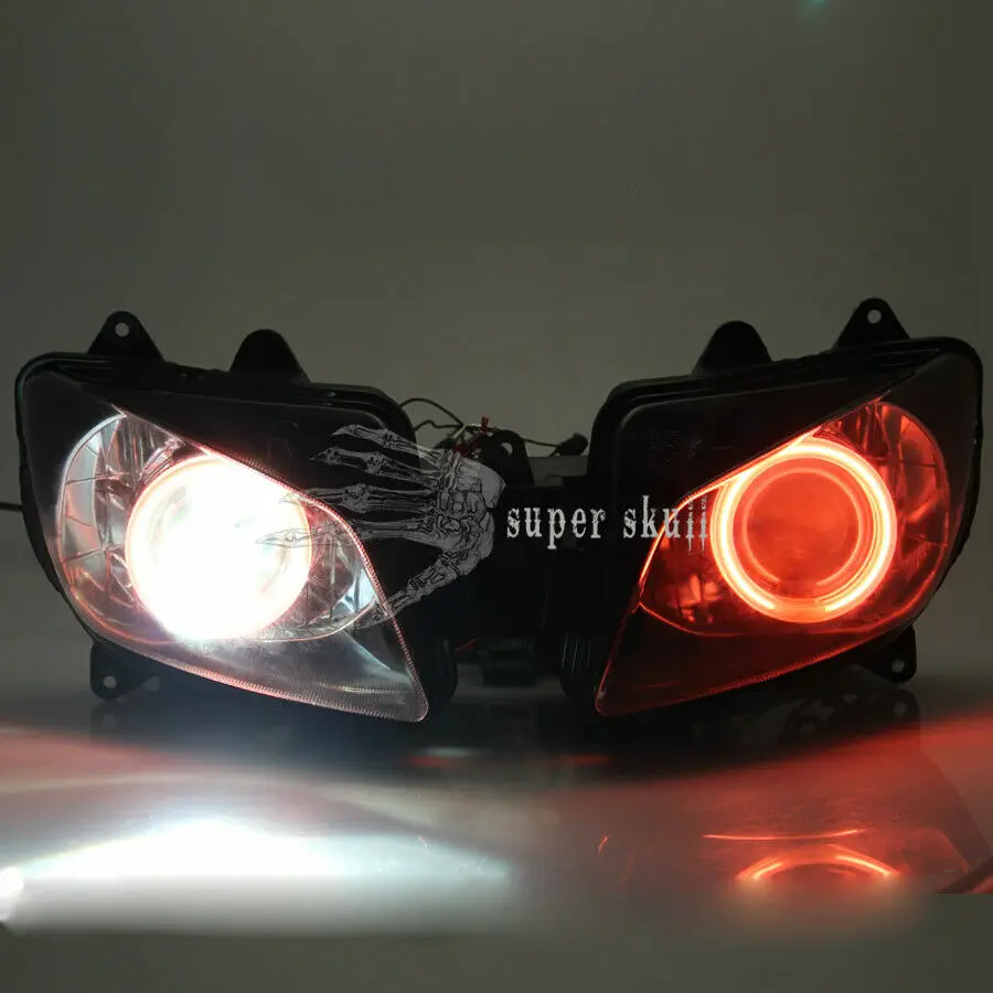 Motorcycle Front Head Lamp Projector HID Headlight Assembly Red Angel Eyes For Yamaha YZF R1 2000-2001Custom