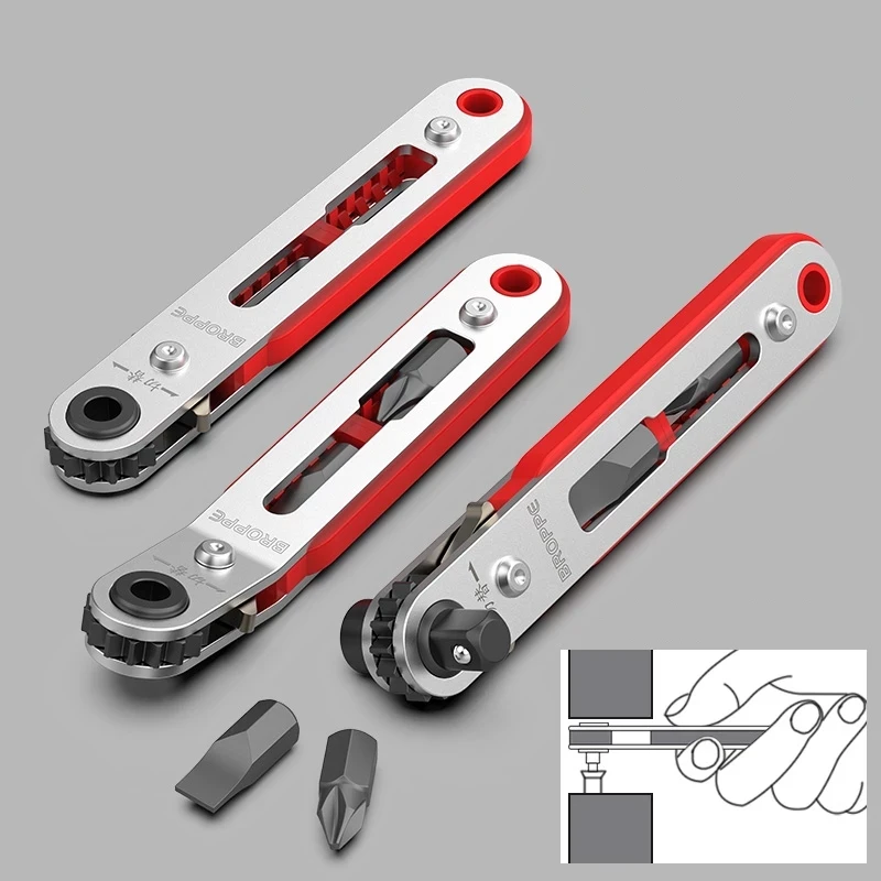 BROPPE Magnetic Two-way Ratchet Screwdriver Wrench Set Right-angle 1/4\