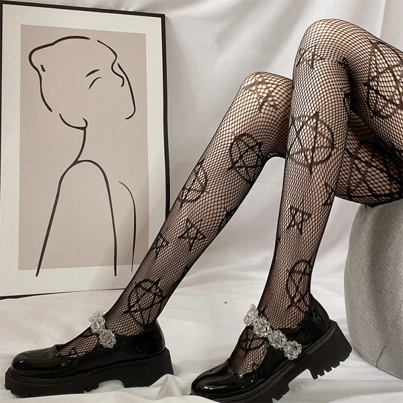 Lolita Magical Girl Fishnet Anime Stockings Gothic Black White Stockings Japanese Hollow Breathable Sexy Women Pantyhose Tights