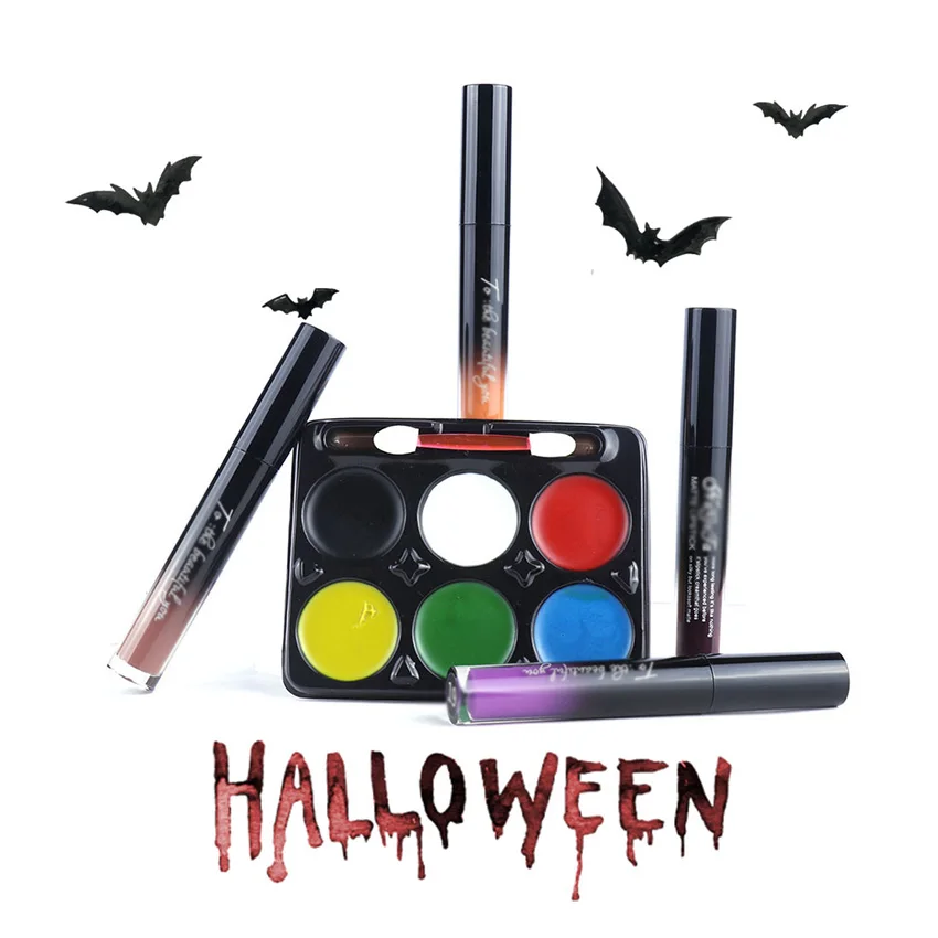 Halloween Bộ Trang Điểm Halloween Son Bóng Mặt Bộ Sơn Kéo Dài Không Dính Cốc Môi Tráng Men Màu Vẽ Mặt Bộ Halloween đảng Dụng Cụ