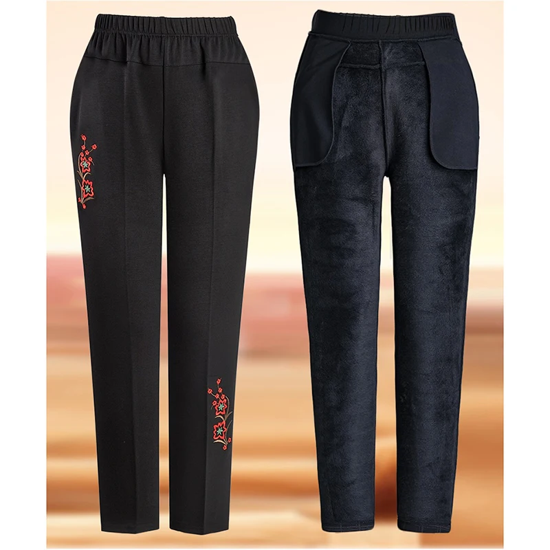 Extra Large Size XL-8XL Middle-aged Women Trousers Autumn New High Waist Elastic Casual Pants Winter Thick Velvet Warm Pants 282