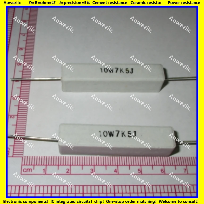 10Pcs RX27 Horizontal cement resistor 10W 7.5K ohm 10W7K5J 10W7.5K 7500 ohm Ceramic Resistance precision 5% Power resistance