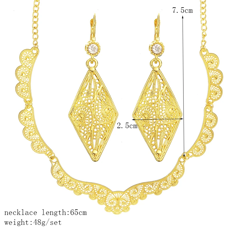 Arabian Bridal Necklace Earring Set Algerian Style Fashion Jewelry