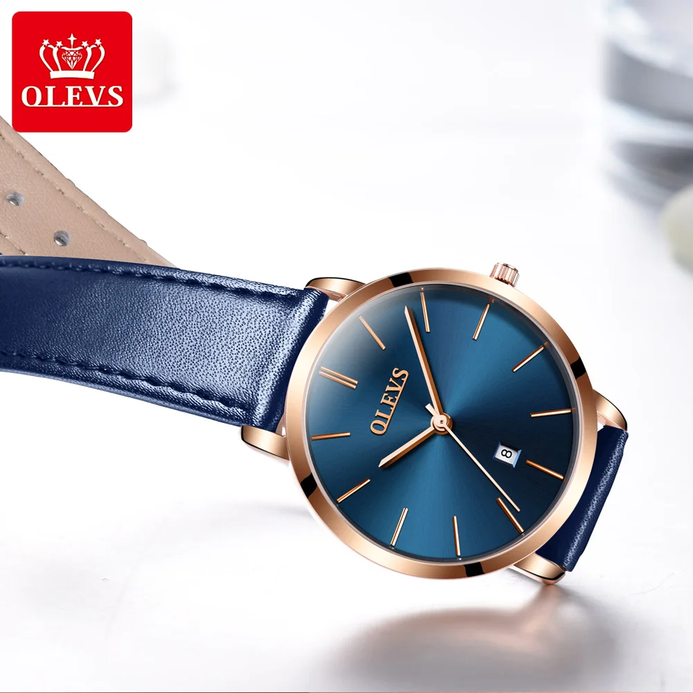 OLEVS, reloj para mujer, relojes de cuero informales rojos para mujer, relojes de pulsera de cuarzo de lujo para mujer, reloj de marca, superficie