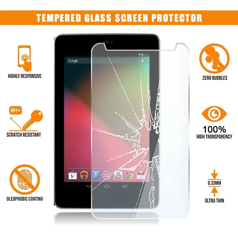 Screen Protector for Google Nexus 7 1st Gen 2012 Tablet Tempered Glass 9H Premium Scratch Resistant Anti-fingerprint Film Cover