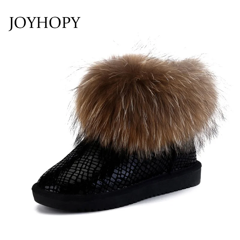 Fox Fur Snow Boots Women  Winter New High Top Shoes Customized Woman Genuine Leather Nubuck Leather Waterproof Ankle Boots WB063