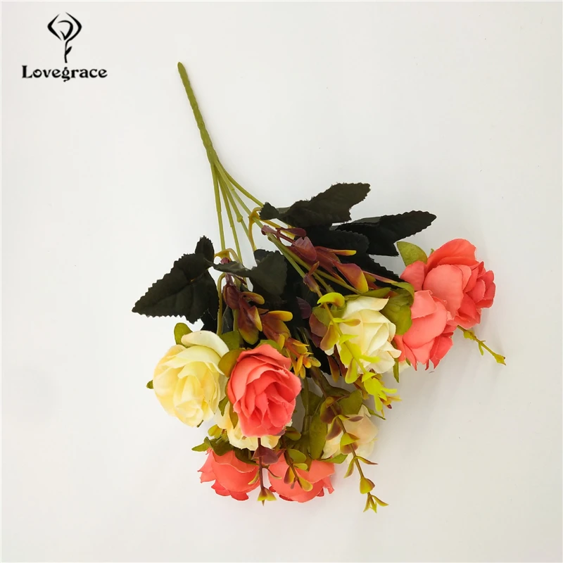 5 Branch 10 Heads Artificial Roses Flowers Silk Fake Flores Wedding Table DIY Home Garden Decoration Imitation Fake Flowers