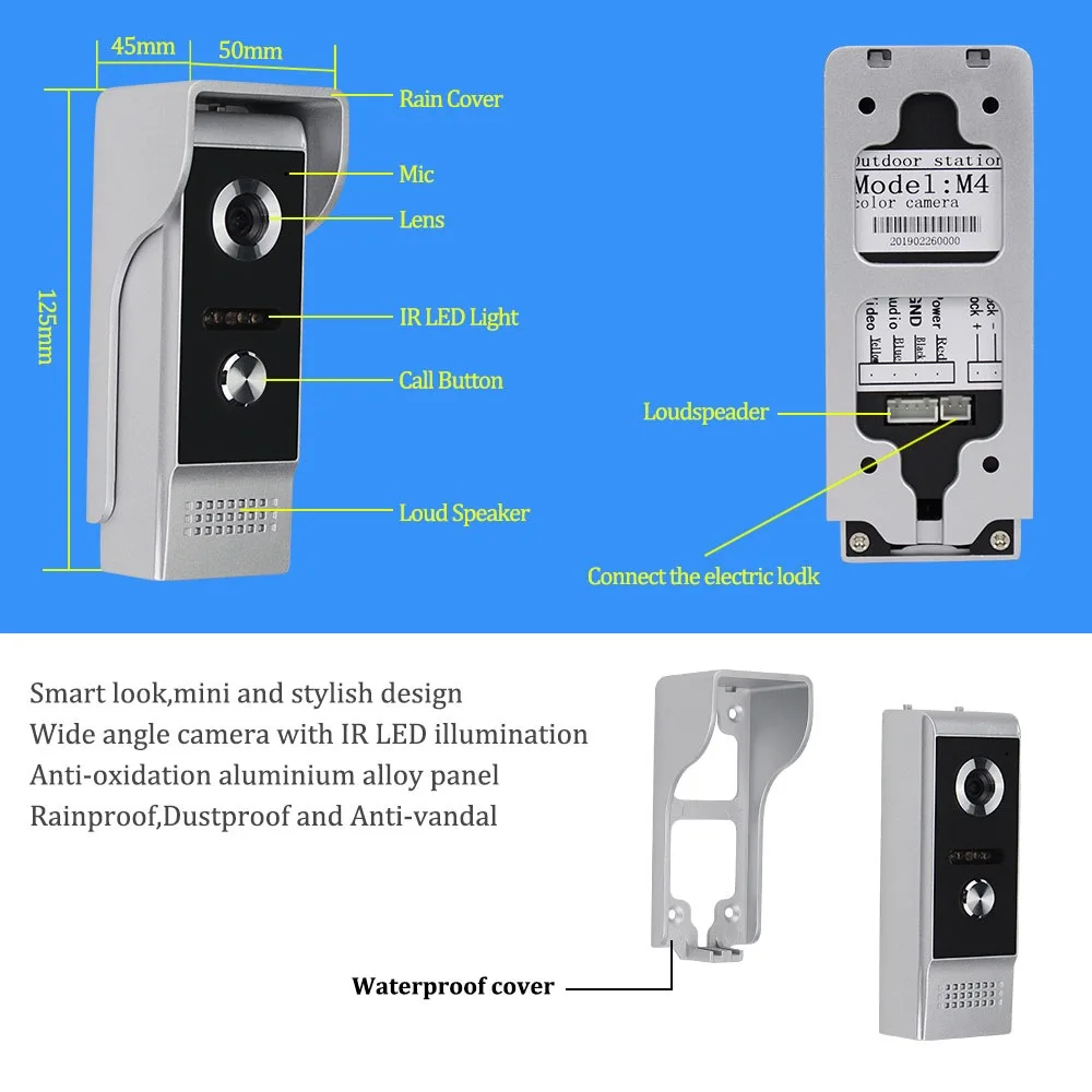 WIFI Wireless Video Intercom System for home indoor Monitor Doorbell with IR Outdoor Camera APP Remote Unlock Photo Recording