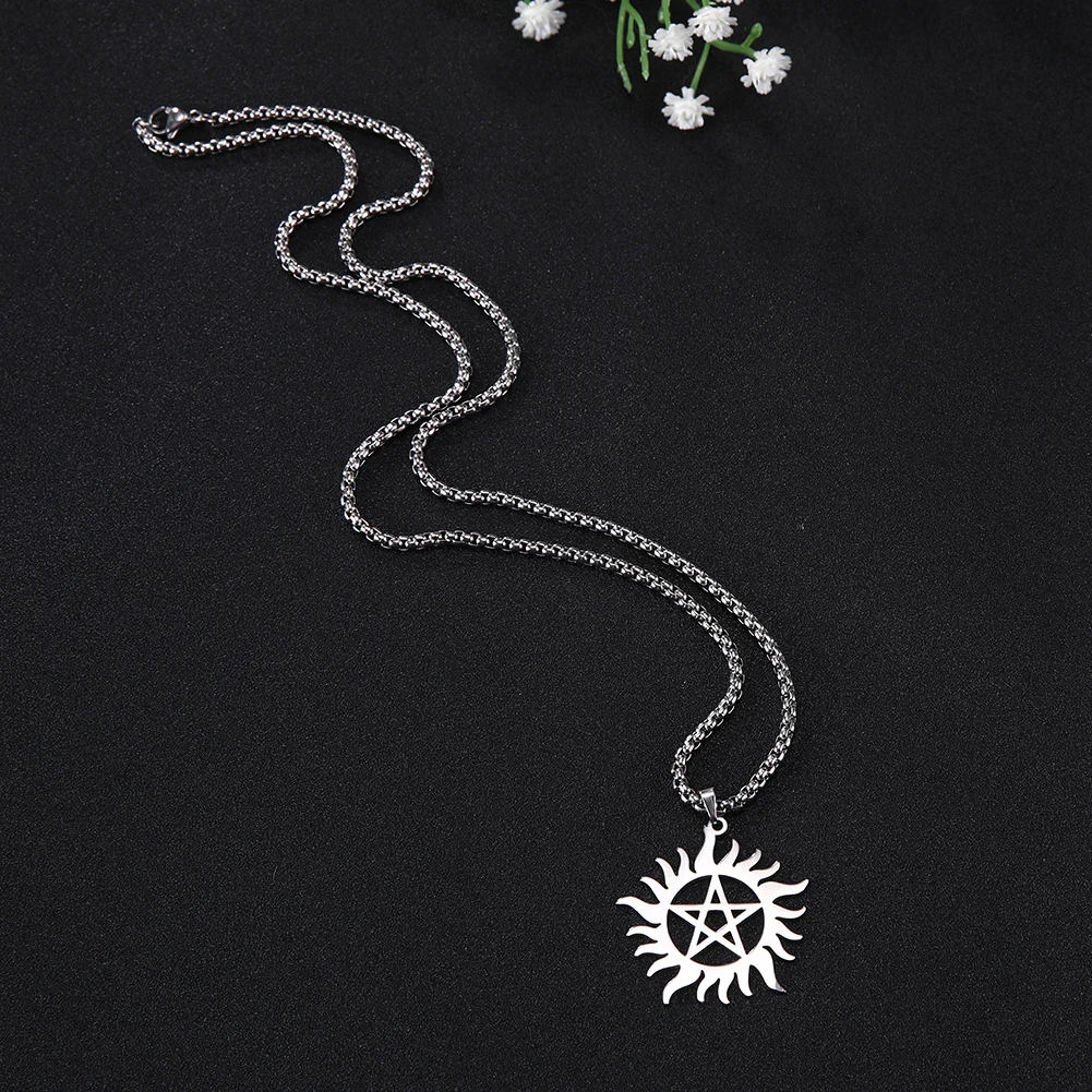 Skyrim Edelstahl Glänzende Sonne Pentagramm Anhänger Halskette Supernatural Dean Aussage Box Kette Halsketten Paar Frauen Männer – Detail 14