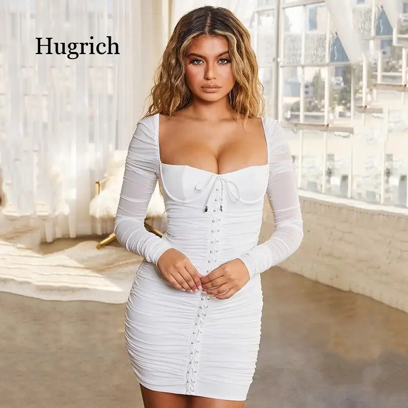 White Mesh Ruched Summer Women Strapless Bodycon Sexy Party Dress Fashion Bandage Dresses Vestidos Short