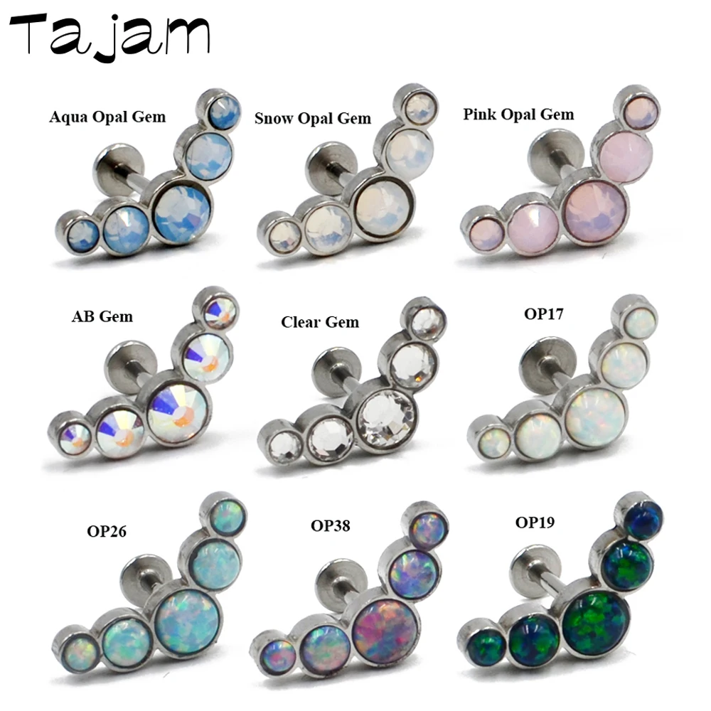 1PC G23 Titanium&Surgical Steel Opal Gem Flat Ear Tragus Cartilage Helix Earring Labret Stud Fashio Body Piercing Jewelry 16G