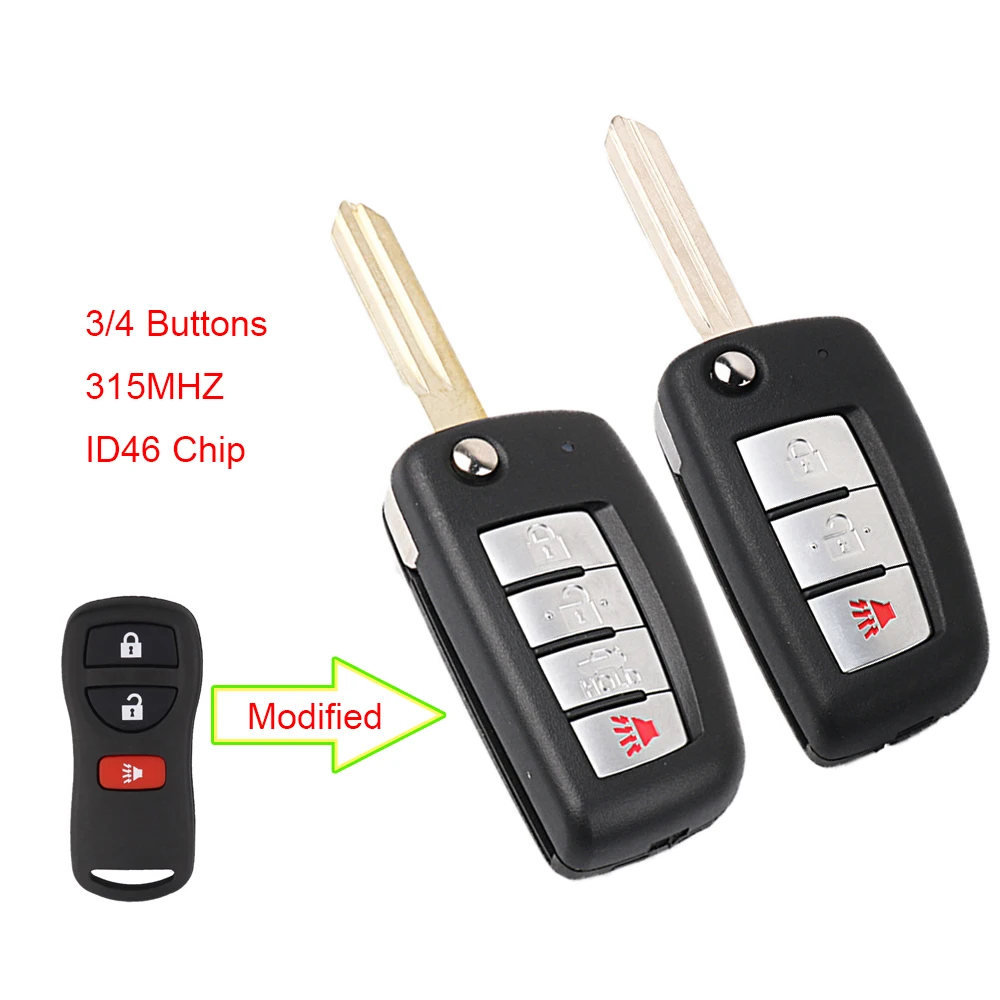 YIQIXIN 315Mhz Modified Folding Smart Control Fob ID46 Chip For Nissan Qashqai Sunny Sylphy Tiida X-Trail Sentr 3/4 Buttons Key