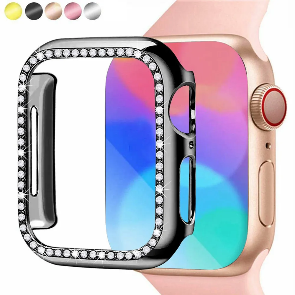 Luxury Case for Apple Watch IWatch Series 7 PC Bumper Case 41/45mm Protective Full Cover Diamond Shiny Case Shell Plate Frame