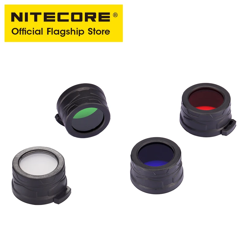 NITECORE ตัวกรองไฟฉาย40มม., ตัวกรองแสงสีแดงสีเขียวสีฟ้าอะแดปเตอร์แท่งไฟจราจรตัวกระจายแสง NFR40 NFG40 NFB40 NFD40 NDF40 NTW40สำหรับ EA4 MH25