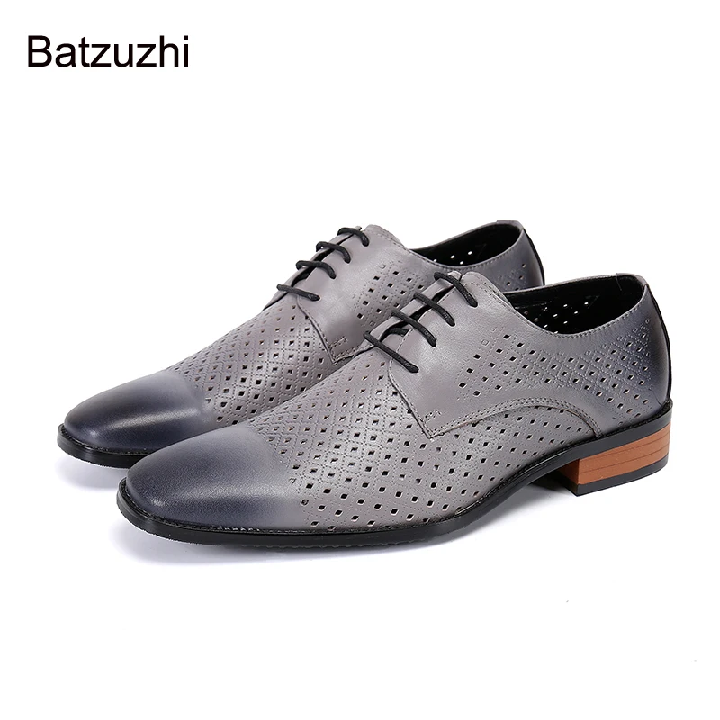 

Batzuzhi Genuine Leather Dress Shoes Fashion Summer Men Shoes Breathable Hollow Men Flats Lace-up Formal Business Shoes Zapatos