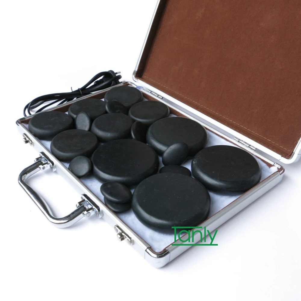 Hot spa rock basalt stone High quality Massage stones Natural massage stone set massage lava with heater box 18pcs /set