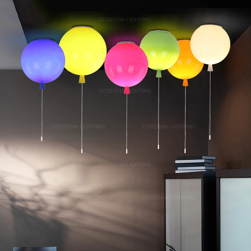 balloon ceiling light E27 colorful flush mount ceiling lamp for nursery kids room girls room pull cord switch white yellow green