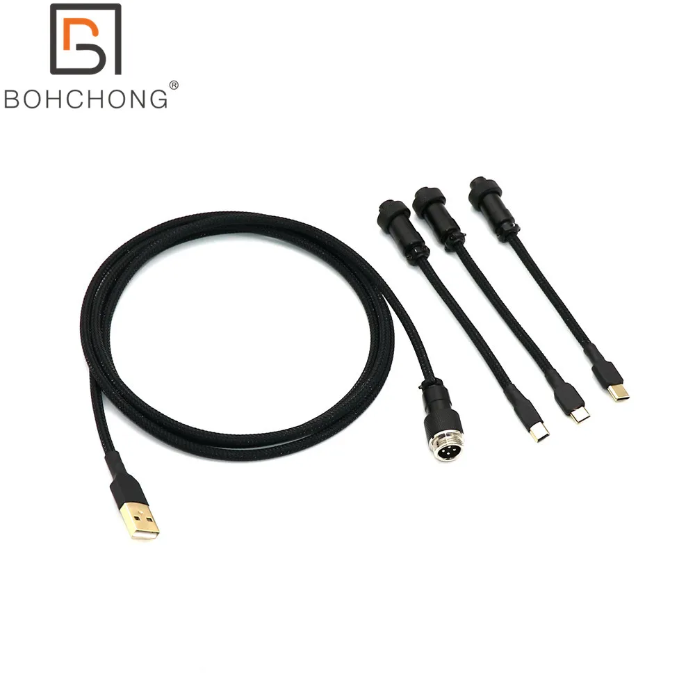 3 Ports/set PET Colorful GX12 Aviator Single Sleeved USB TYPE C Cable Micro Mini for Mechanical Keyboard Cables