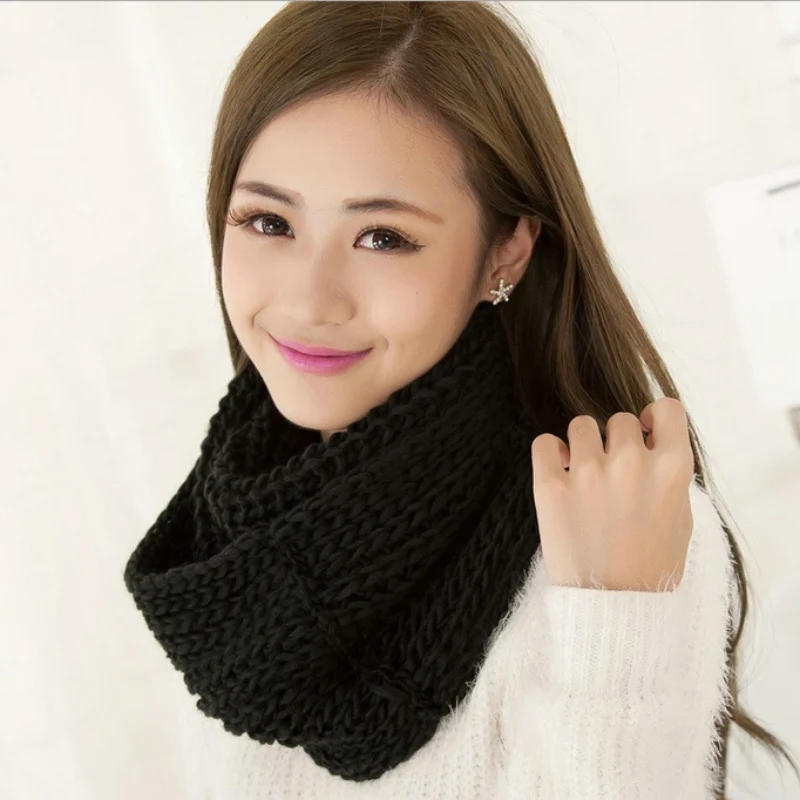 High Quality Woolen Yarn Warm Winter Ring Scarf Cute Women Girls Simple Casual Solid Color Shawls and Scarves Knitting Pashmina