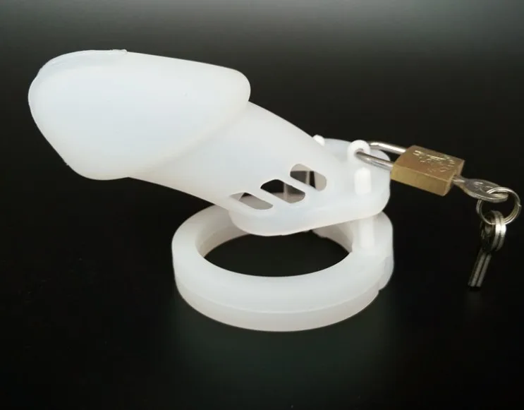 BDSM Silicone Male Chastity Device Chastity Belt Penis Cock Ring Penis Sleeve Cockring Cock Cage COCK LOCK White