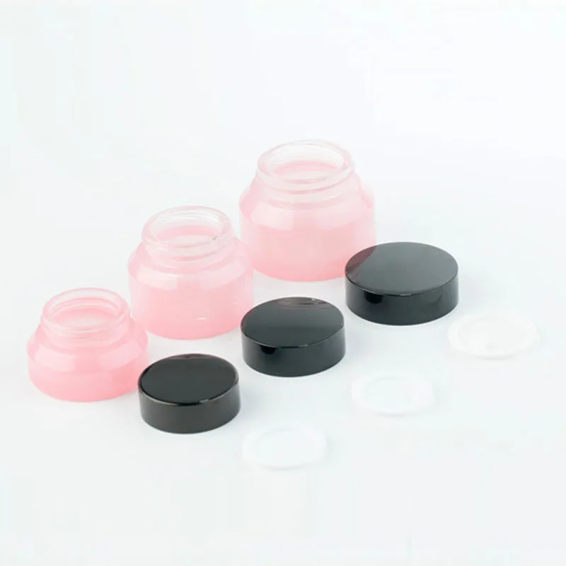 1PCS 15g/30g/50g Empty Pink Glass Cosmetic Facial Cream Bottles Lip Balm Container Jar Sample Vials Travel Amber Makeup Pots