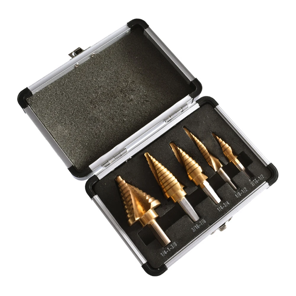 Conjunto de broca de paso 1-3/8 "-3/16" HSS, 5 uds., cono escalonado recubierto de titanio, juego de brocas para Metal, madera, acero, Plástico
