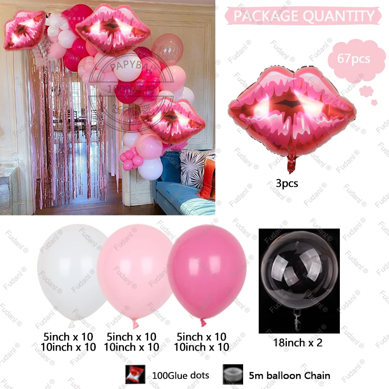 67pcs Balloons Garland Arch Kit Lip Aluminium Foil Balloons For Party Decors Valentine's Wedding Birthday Baptism Air Globos