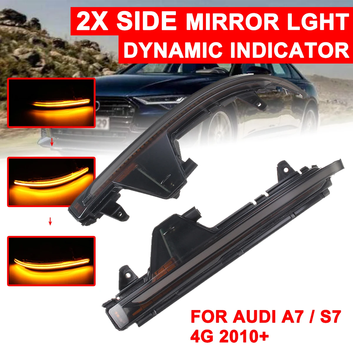 

1 Pair Highlight LED Car Dynamic Turn Light Rearview Mirror Signal Lamp Yellow For AUDI A7 / S7 4G 2010-on