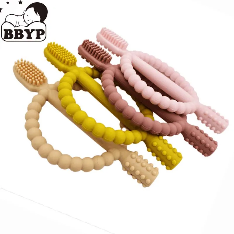 

1Pcs Baby Teether Toys Toddle Safe Teething Ring Food Grade Silicone Chew Dental Care Toothbrush Nursing Beads Gift for Infant