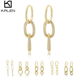 KALEN 2021 New Arrived Jewelry Stainless Steel Tassel Link Chain Drop Earring Women Gold/Silver Color Fashion Gift