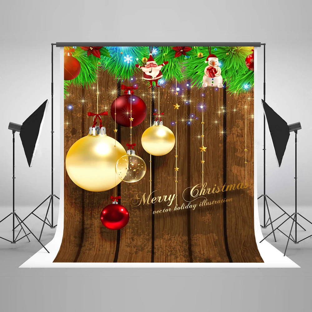 

VinylBDS Christmas Wooden Photo Backdrops Colorful ball Photography Backdrop Santa Claus Background Childre Fond Photographie