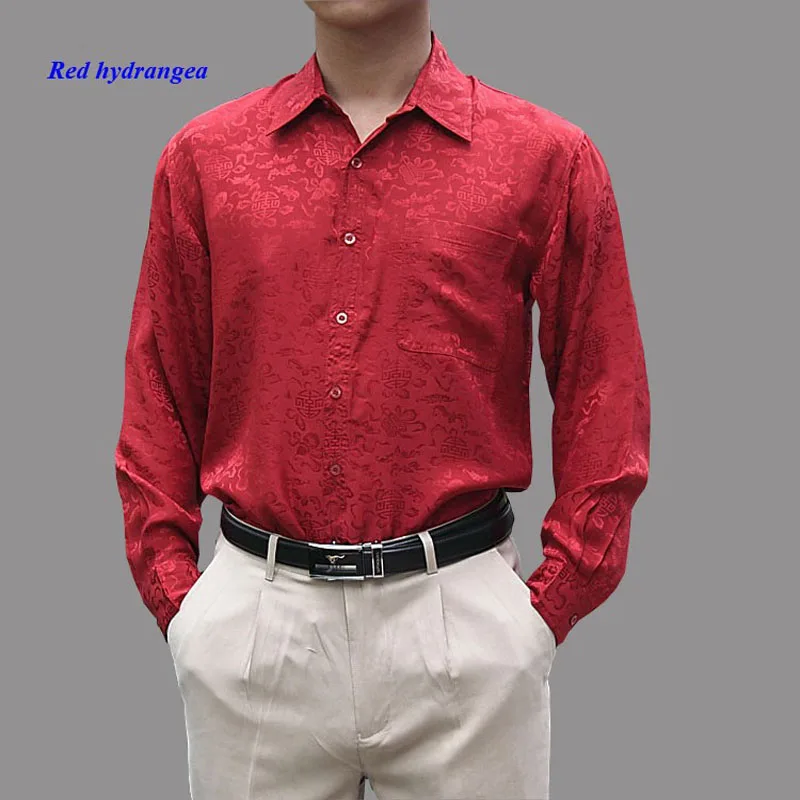 OEM silk shirts,100% silk male long-sleeve shirts,19 momme of pure silk jacquard casual shirt men,with gift mask