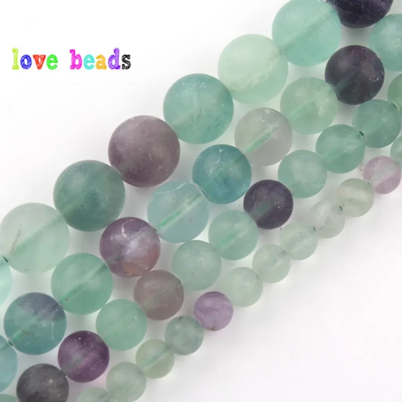 Matte Fluorite Beads Natural Dull Polish Stone Round Bead for Jewelry Making DIY Woman Bracelet Necklace Accessories 15''Strand