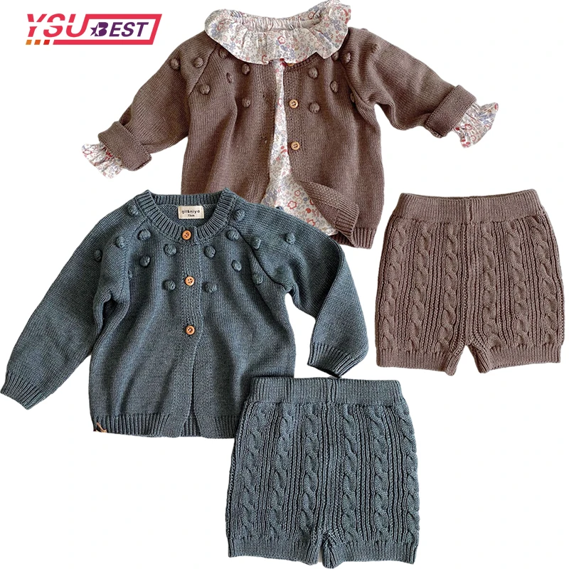 

Infant Baby Girls Boys Knit Suit Korean Style Toddler Baby Boys Girls Clothing Knitted Suit Fall Winter Cardigan Sweater+Shorts