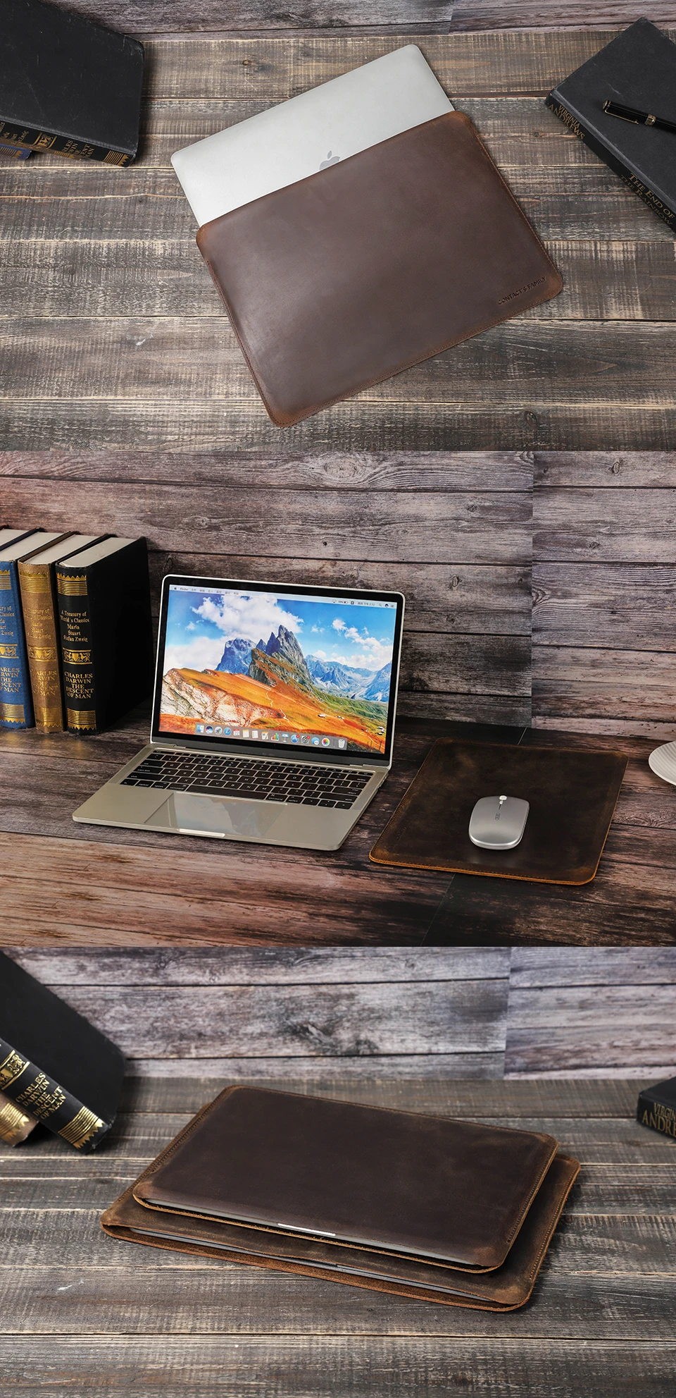 KONTAKTE FAMILIE Echtleder-Laptop-Hülle für MacBook Pro Air 13 14 16 M4 M3 M2 Cover HP DELL XPS 13 Computertasche Herren – Detail 6