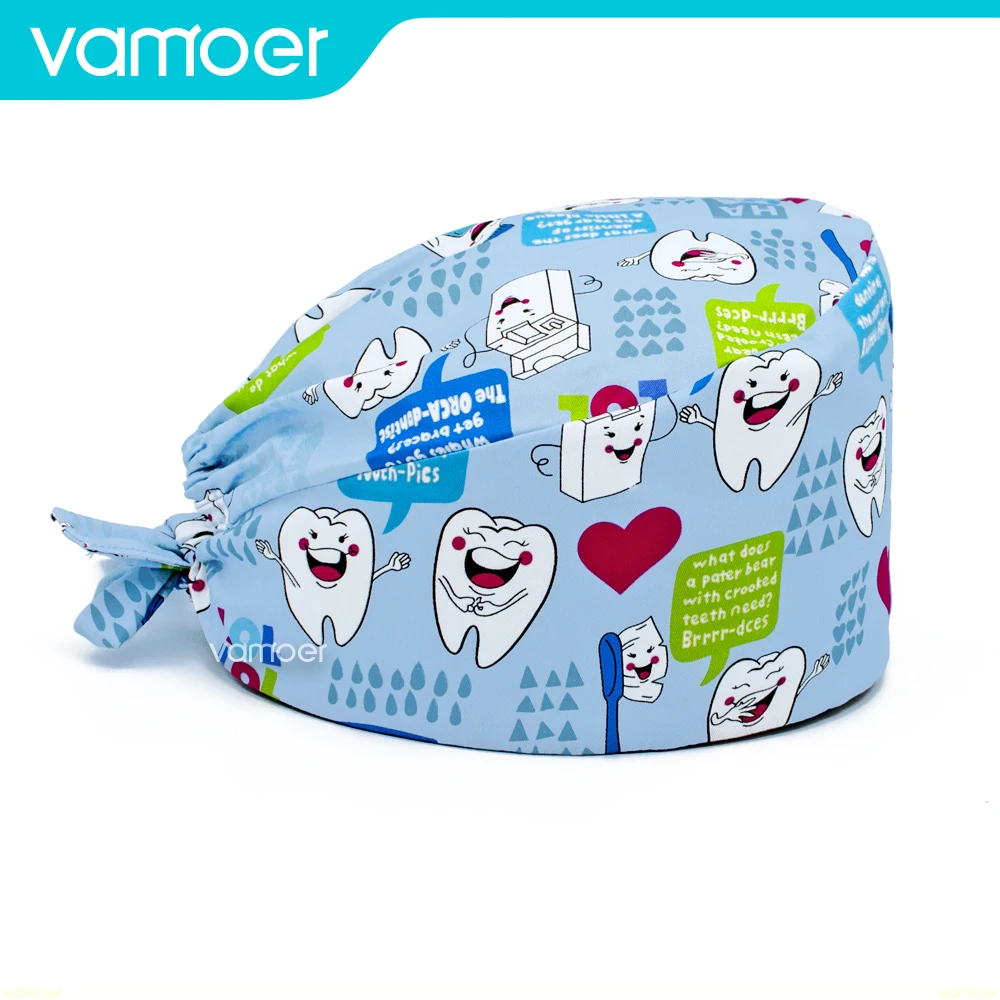 Wholesale cartoon Tooth pattern Printed Doctor operating room nurse head cap lab scrub cap surgicals hat operating room hat