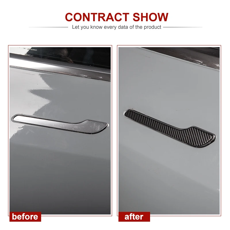 New ModelY Car Door Handle For Tesla Model 3 2024 Model Y Accessories Door Cover Paste Model3 Carbon Fiber ABS Highland 4Pcs/Set