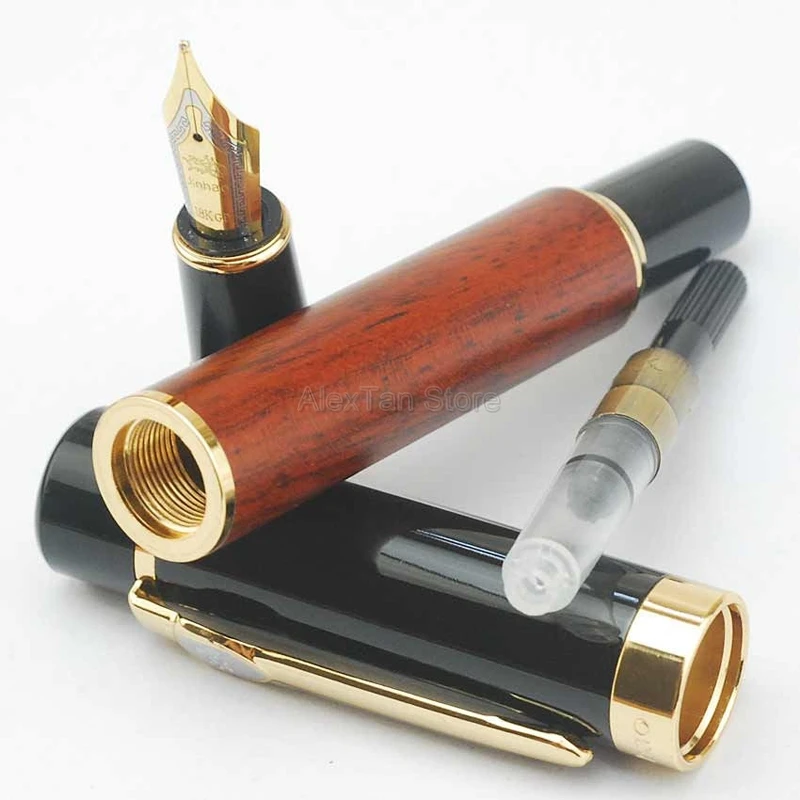 Jinhao 650 eleganter Füll federhalter natürliches Redwood Barrel Design mittlere Feder & gebogene Feder große Größe für Büro & Schule & Zuhause